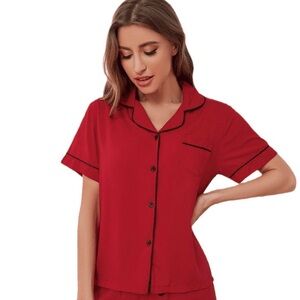 Women's Red Button Front Sleepwear Set NWT